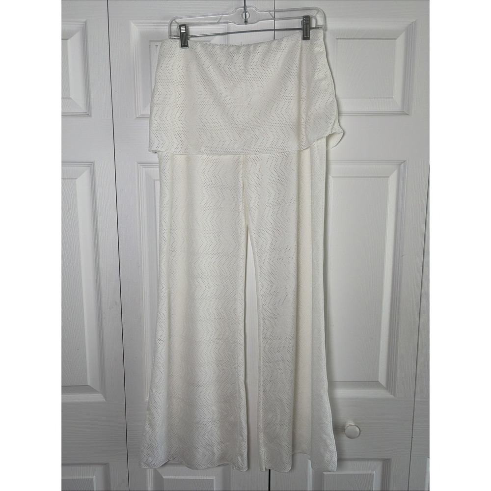 Prana Breathe Skirted Wide Leg Pants Womens Size M White Pointelle Knit Yoga‎